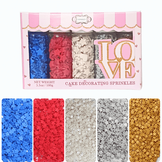 Confect Edible Patriotic Sprinkles | Mix Blue, Red, Silver, White & Gold Sprinkles | Mighty Hero Sprinkles Pack of 5 (J4-02)