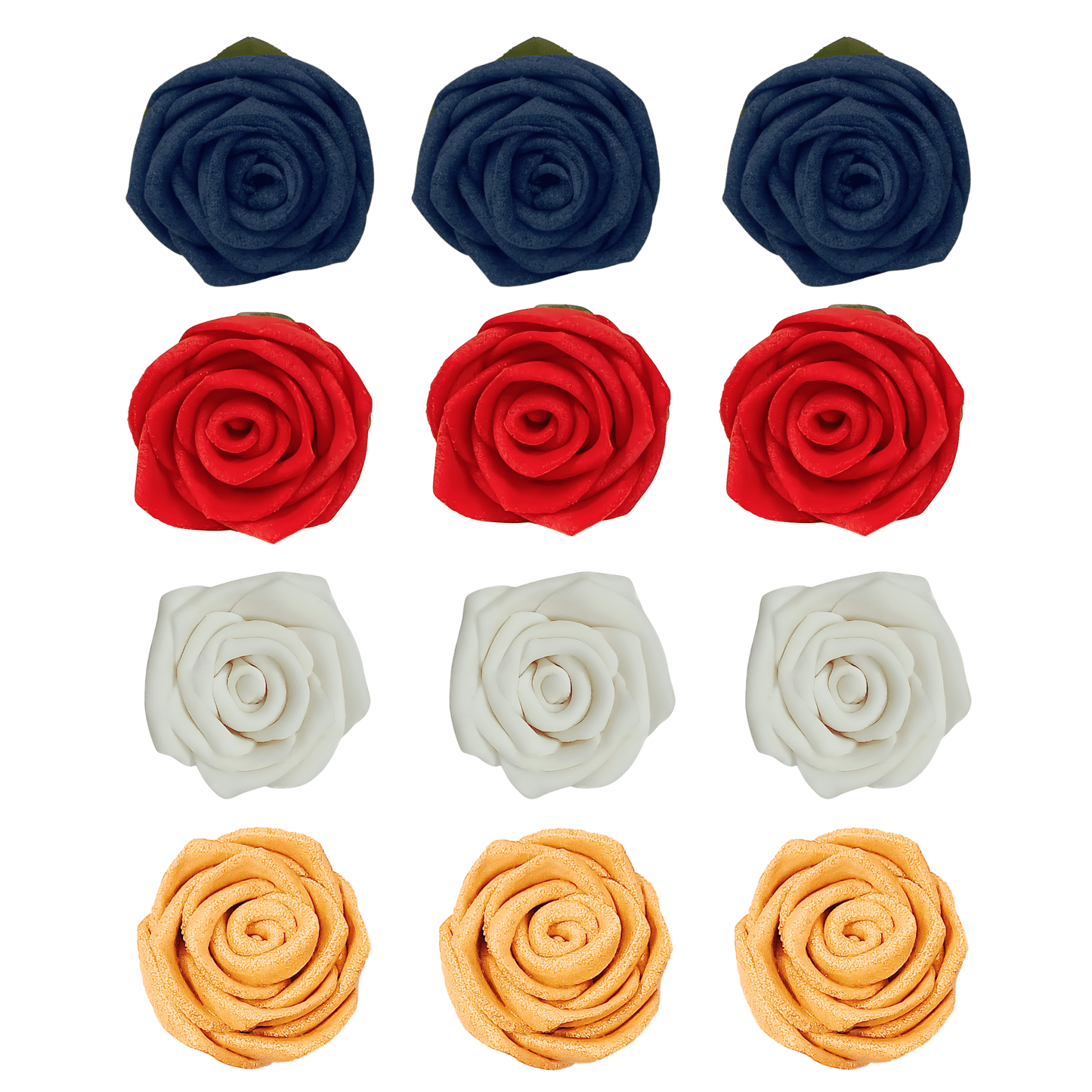 Confect Edible Sugar Roses Cake Toppers For Cupcakes, Doughnut & Cake Decorations - Pack of 12 (J4-ROSES-04)