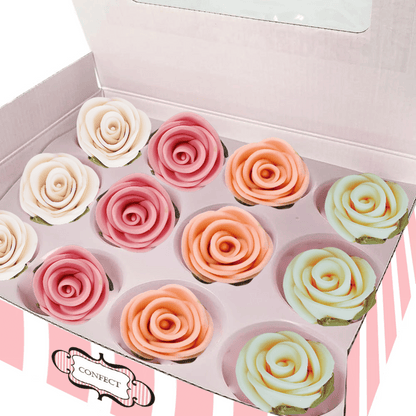 Confect Sugar Roses Topper | Sugar Roses for cake decorations | Cupcakes & Doughnut Edible Toppers | ombre -3 - Pack of 12