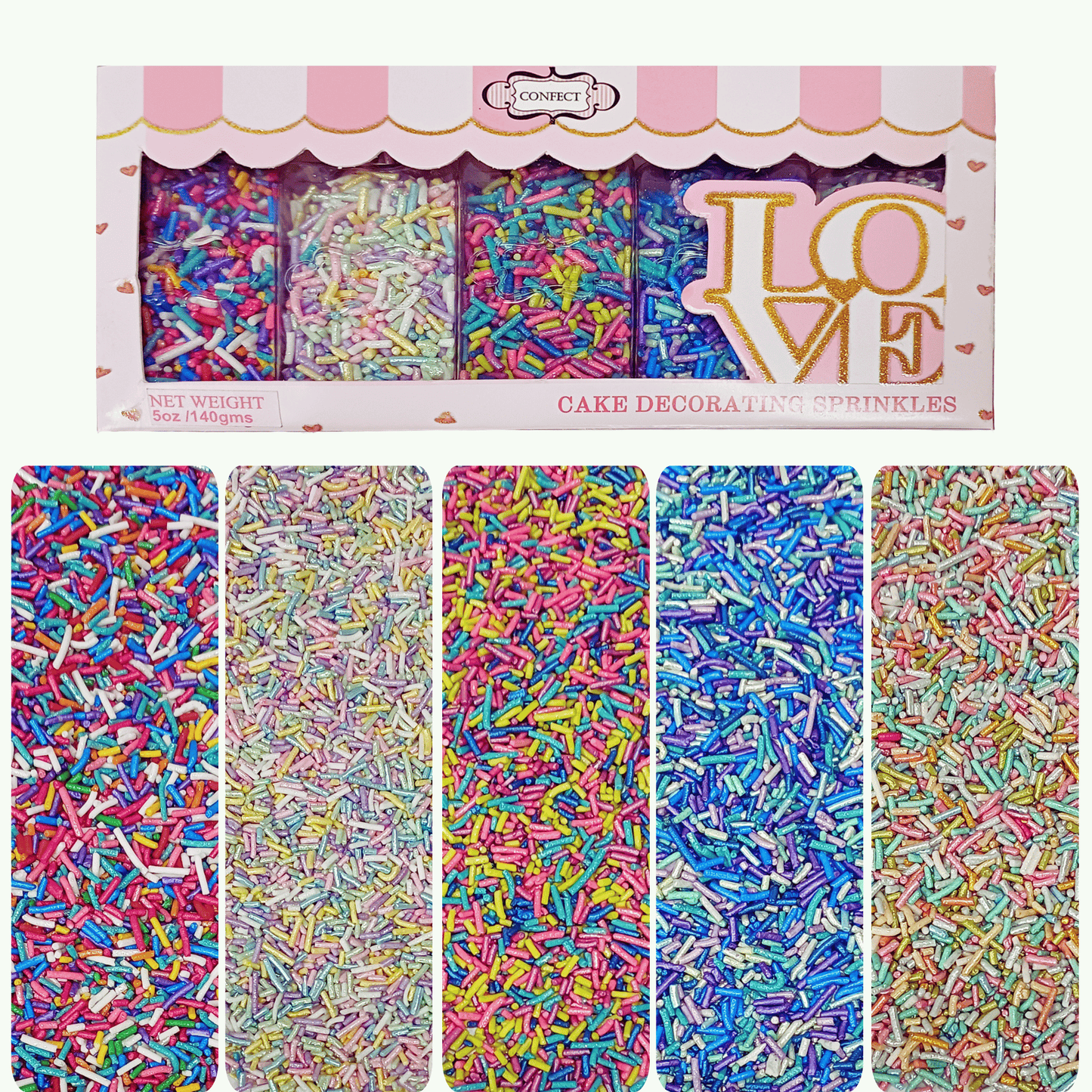 Confect Rainbow Magic Sprinkles | Mix Colourful Celebration Sprinkles For Cake Décor - 140 gms (Rainbow Sprinkles-01)