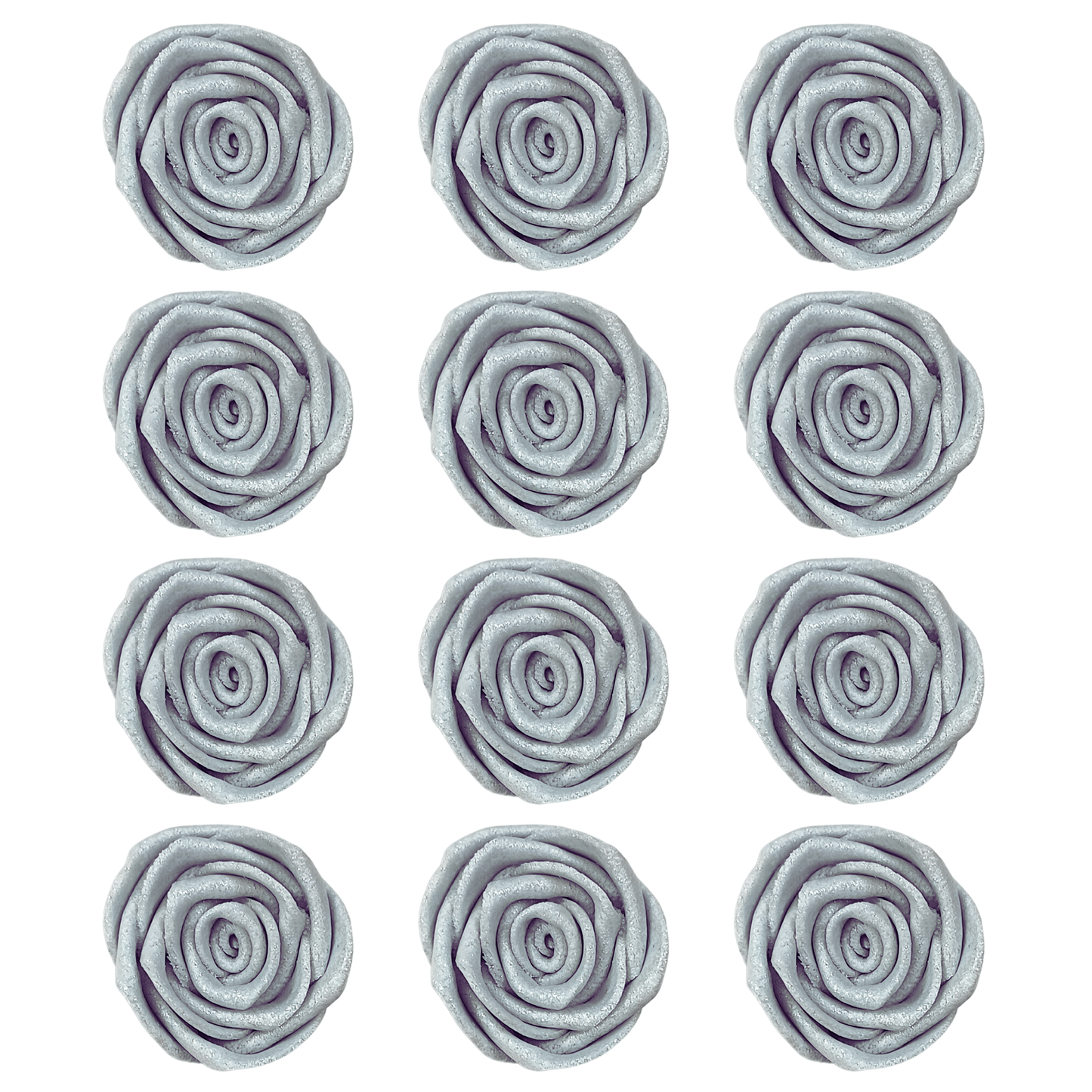 Confect Edible Rose Cake Toppers | Edible Toppers Roses for Cake Decorations- 12 Roses (Silver Roses)