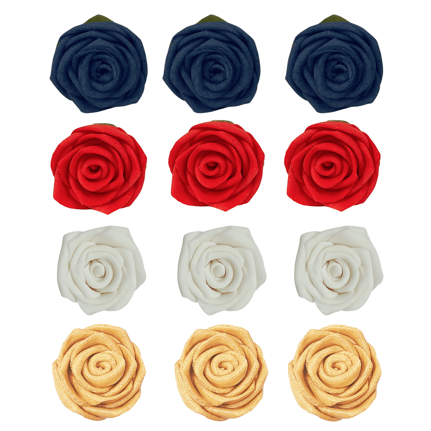 Confect Edible Sugar Roses Cake Toppers For Cupcakes, Doughnut & Cake Decorations - Pack of 12 (J4-ROSES-03)