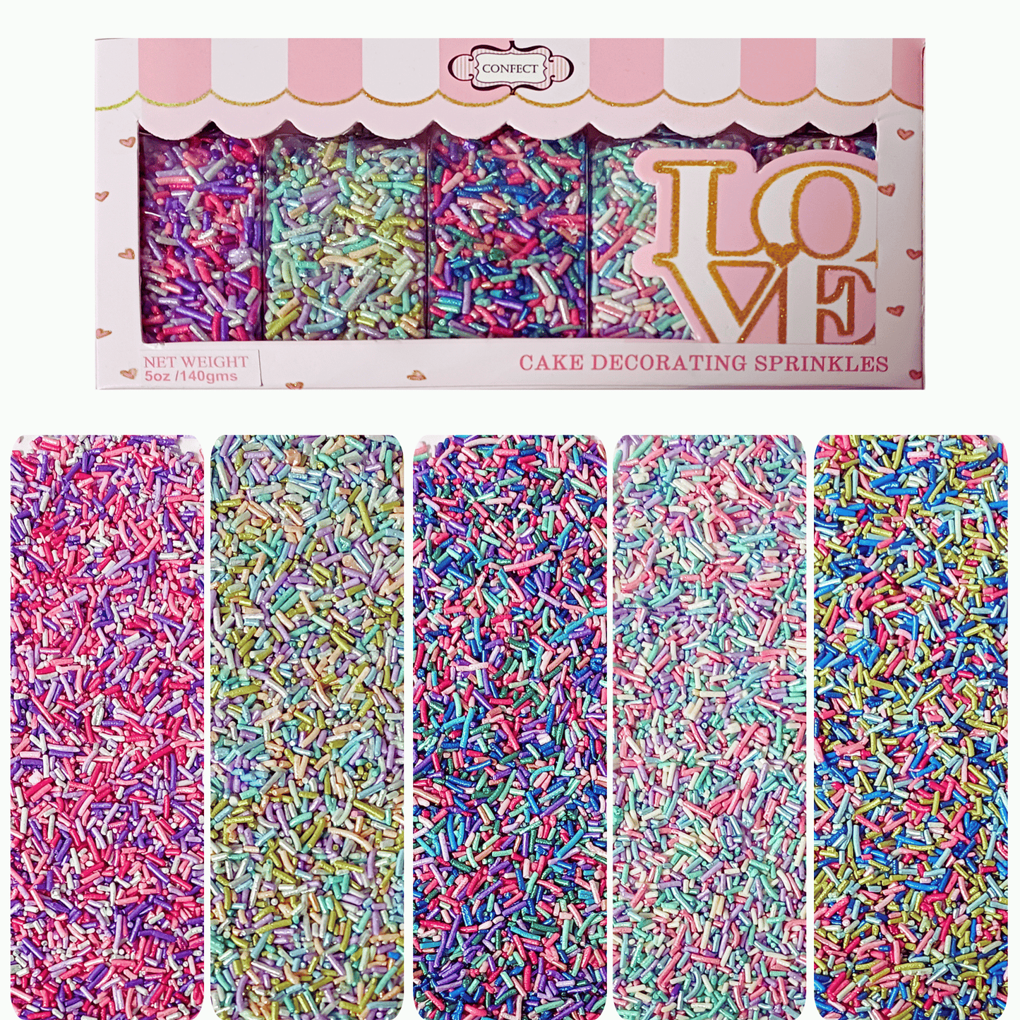 Confect Rainbow Magic Sprinkles | Mix Colourful Celebration Sprinkles For Cake Décor - 140 gms (Rainbow Sprinkles-02)