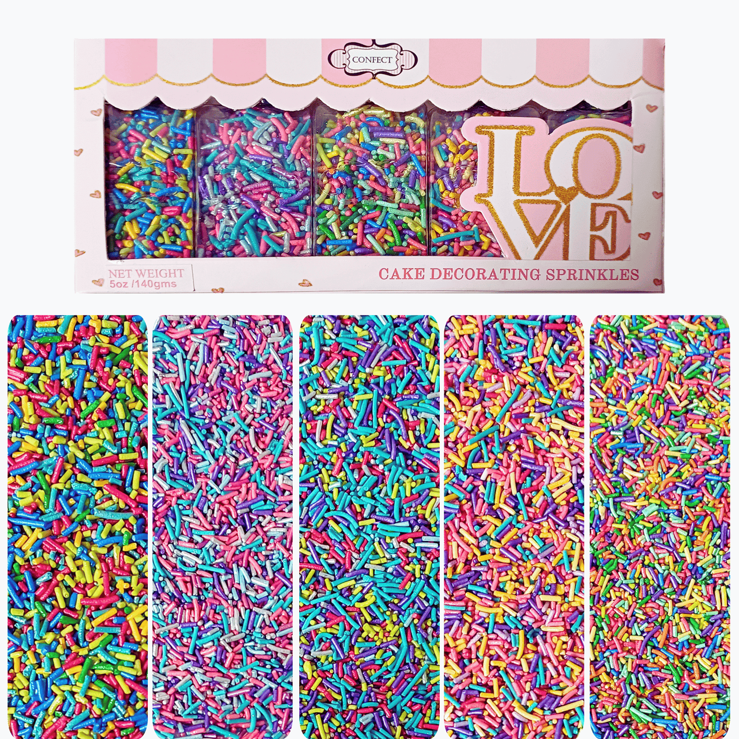 Confect Rainbow Magic Sprinkles | Mix Colourful Celebration Sprinkles For Cake Décor - 140 gms (Rainbow Sprinkles-03)