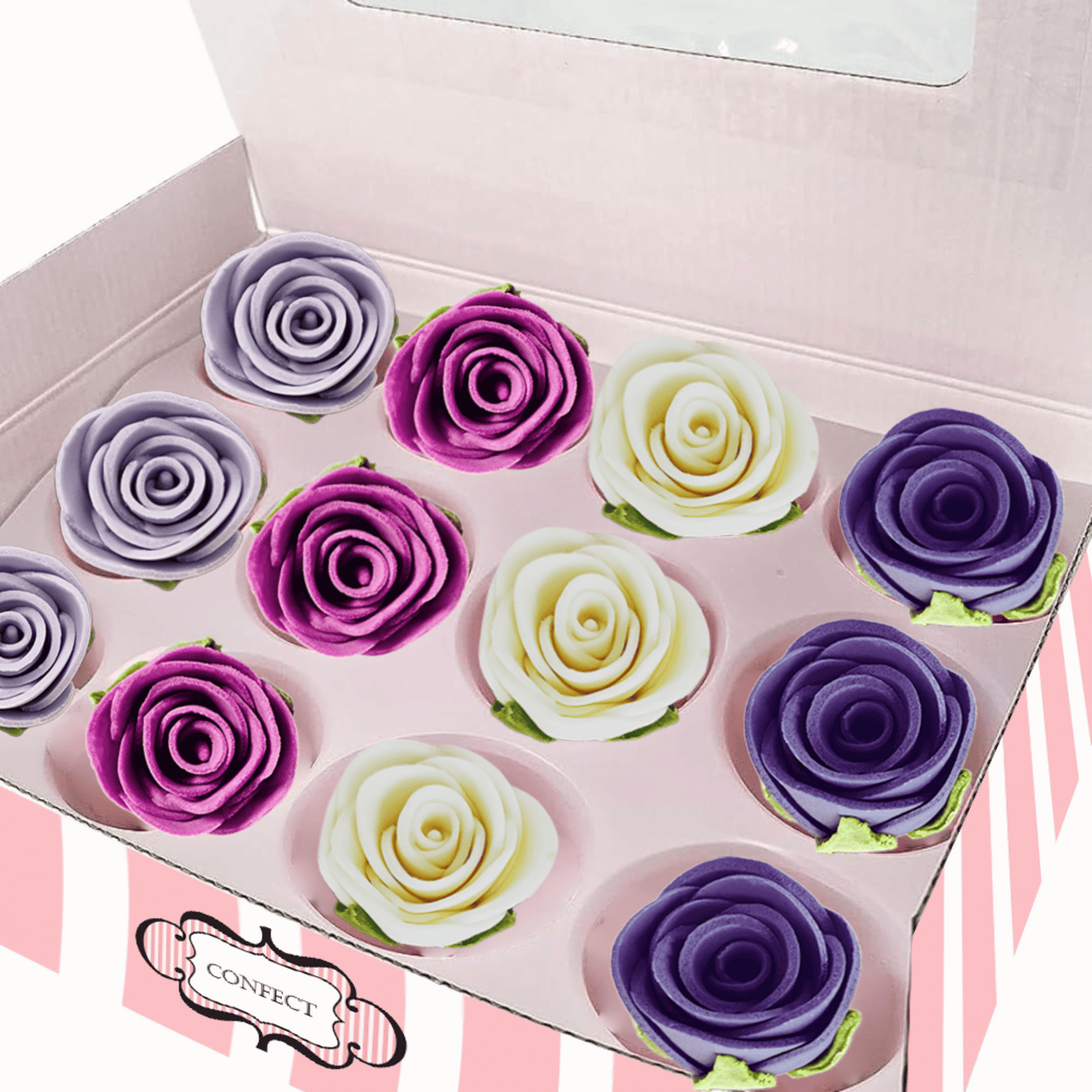 Confect Sugar Roses Topper | Sugar Roses for cake decorations | Cupcakes & Doughnut Edible Toppers | ombre -6 - Pack of 12