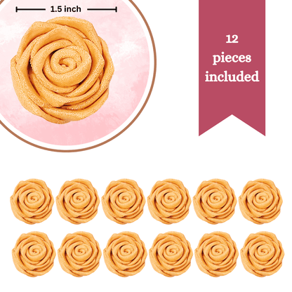 Confect Edible Rose Cake Toppers | Edible Toppers Roses for Cake Decorations- 12 Roses (Gold Roses)