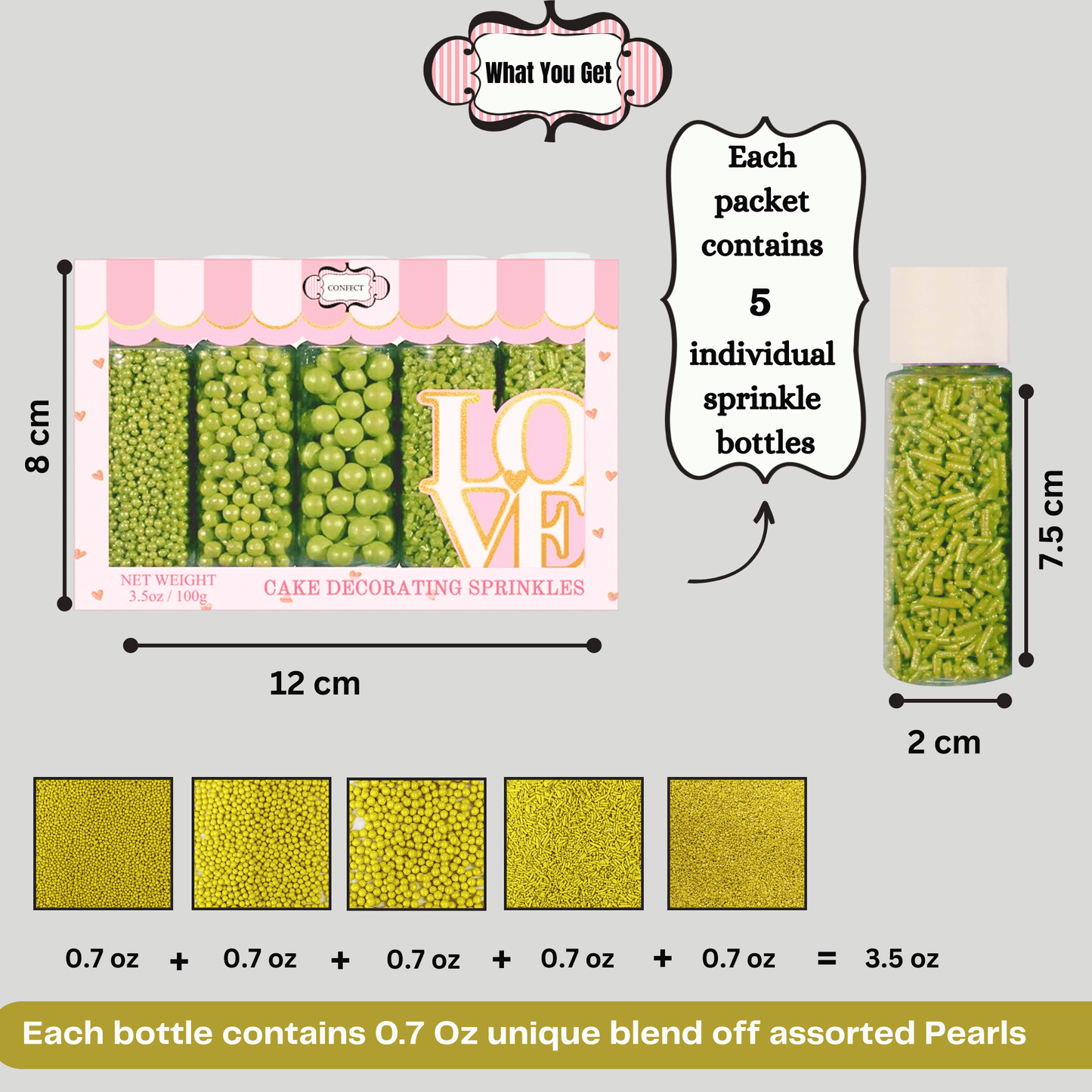 Confect Sprinkles for Cakes & Cupcakes Decoration | USP-13(Lime Green)