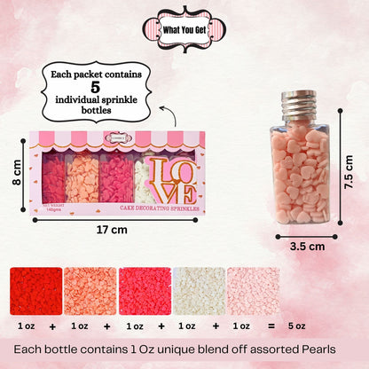 Valentine Sprinkles | 05 Edible Decoration for Baking & Dessert 100 Gms