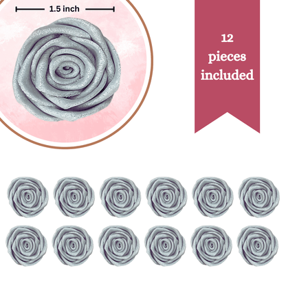 Confect Edible Rose Cake Toppers | Edible Toppers Roses for Cake Decorations- 12 Roses (Silver Roses)