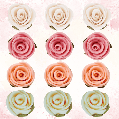 Confect Sugar Roses Topper | Sugar Roses for cake decorations | Cupcakes & Doughnut Edible Toppers | ombre -3 - Pack of 12