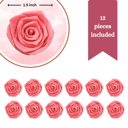 Confect Sugar Roses Topper | Sugar Roses for cake decorations | Edible Salmon Pink Roses - Pack of 12