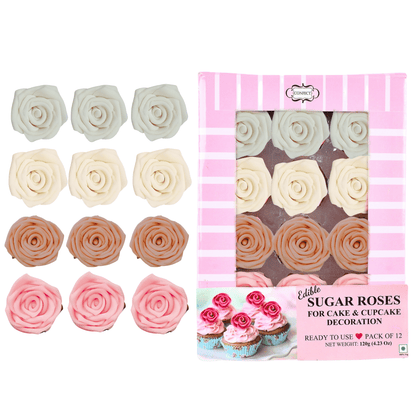 Confect Sugar Roses Topper | Sugar Roses for cake decorations | Cupcakes & Doughnut Edible Toppers | ombre -3 - Pack of 12