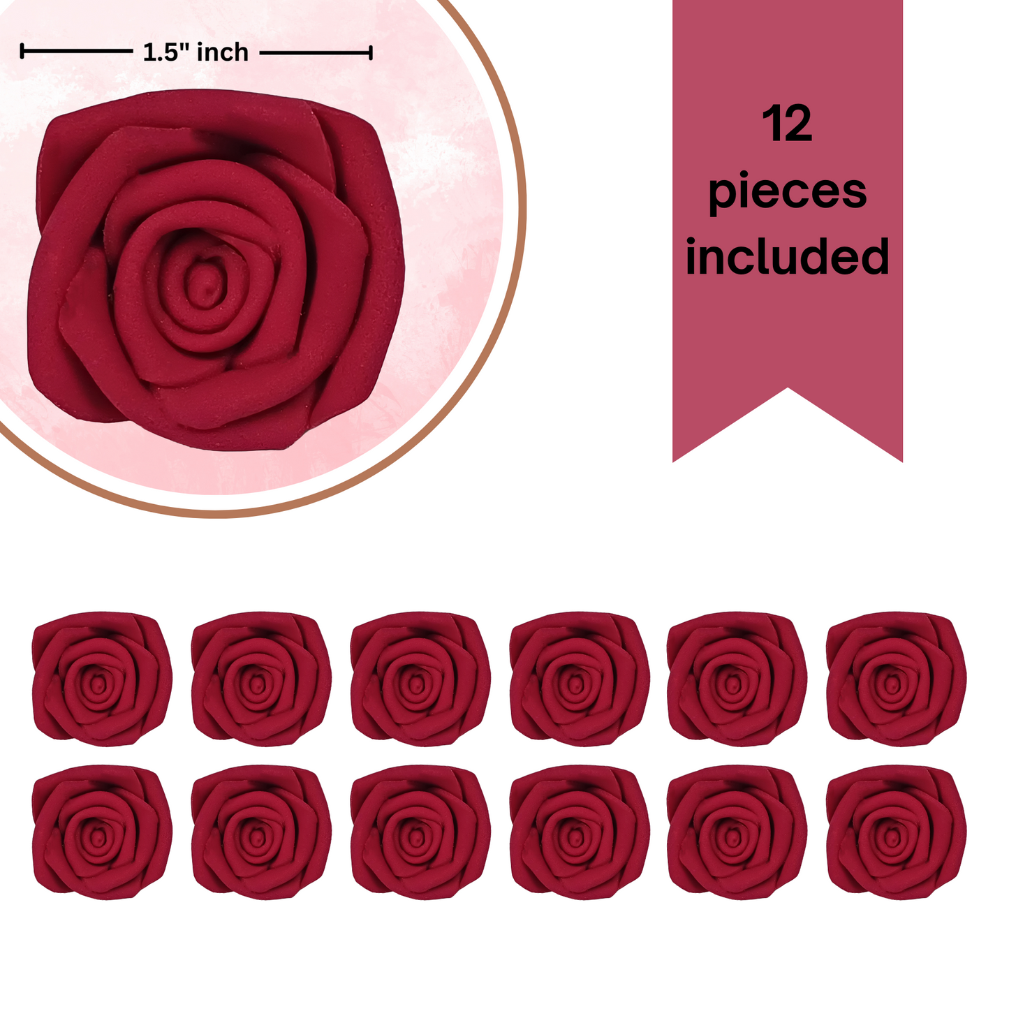 Rich Deep Burgundy Rose | Edible Sugar Roses Topper