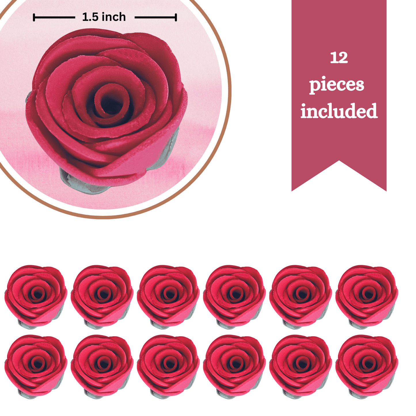 Crimson Pink | Edible Sugar Roses Topper