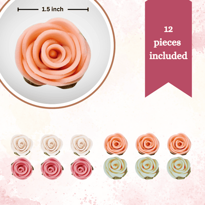 Confect Sugar Roses Topper | Sugar Roses for cake decorations | Cupcakes & Doughnut Edible Toppers | ombre -3 - Pack of 12