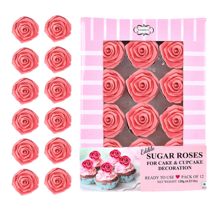 Confect Sugar Roses Topper | Sugar Roses for cake decorations | Edible Salmon Pink Roses - Pack of 12