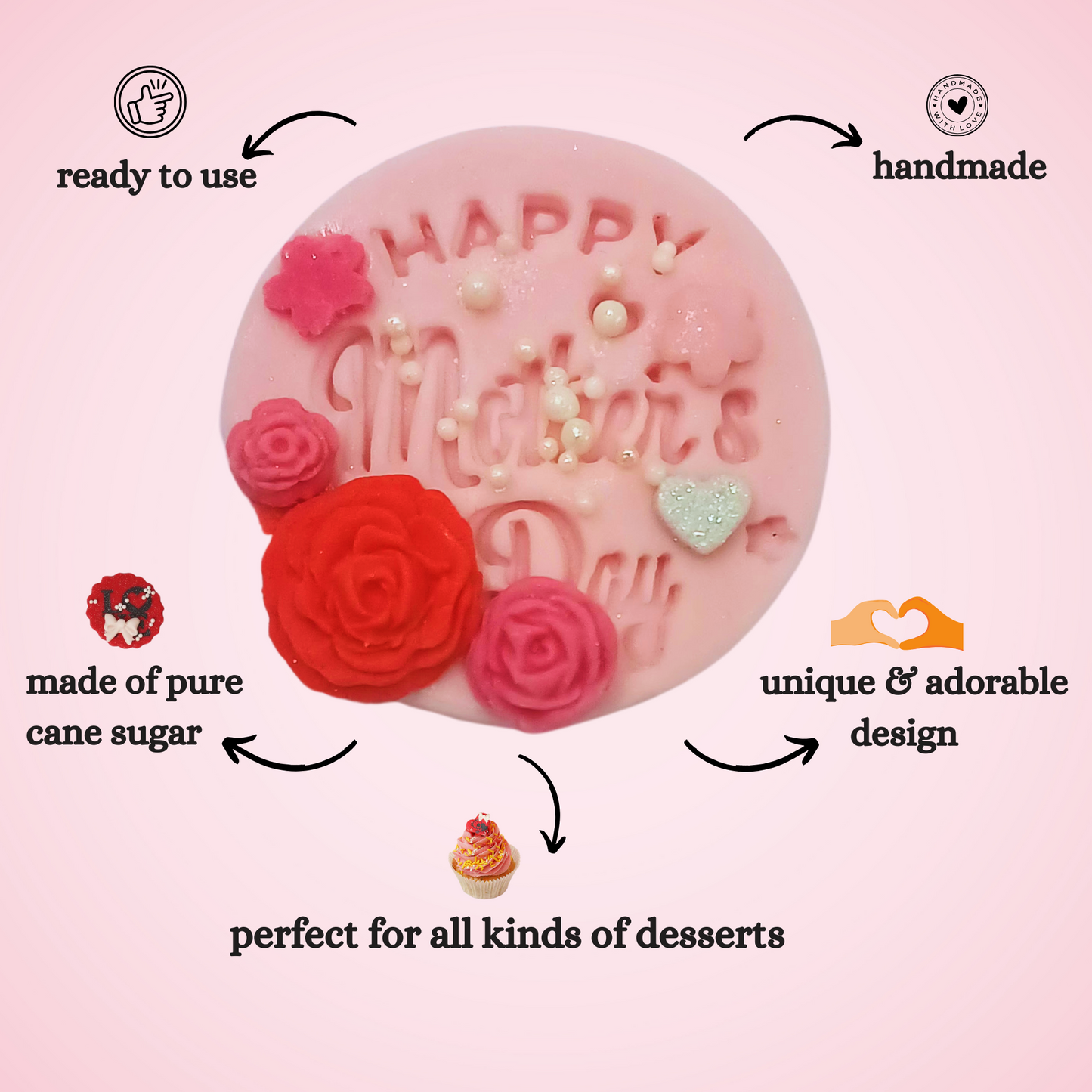 Confect Mother's Day Toppers for Cakes & Cupcakes | Cake Decorations Supplies - 100Gms (Mday-Topper-05)