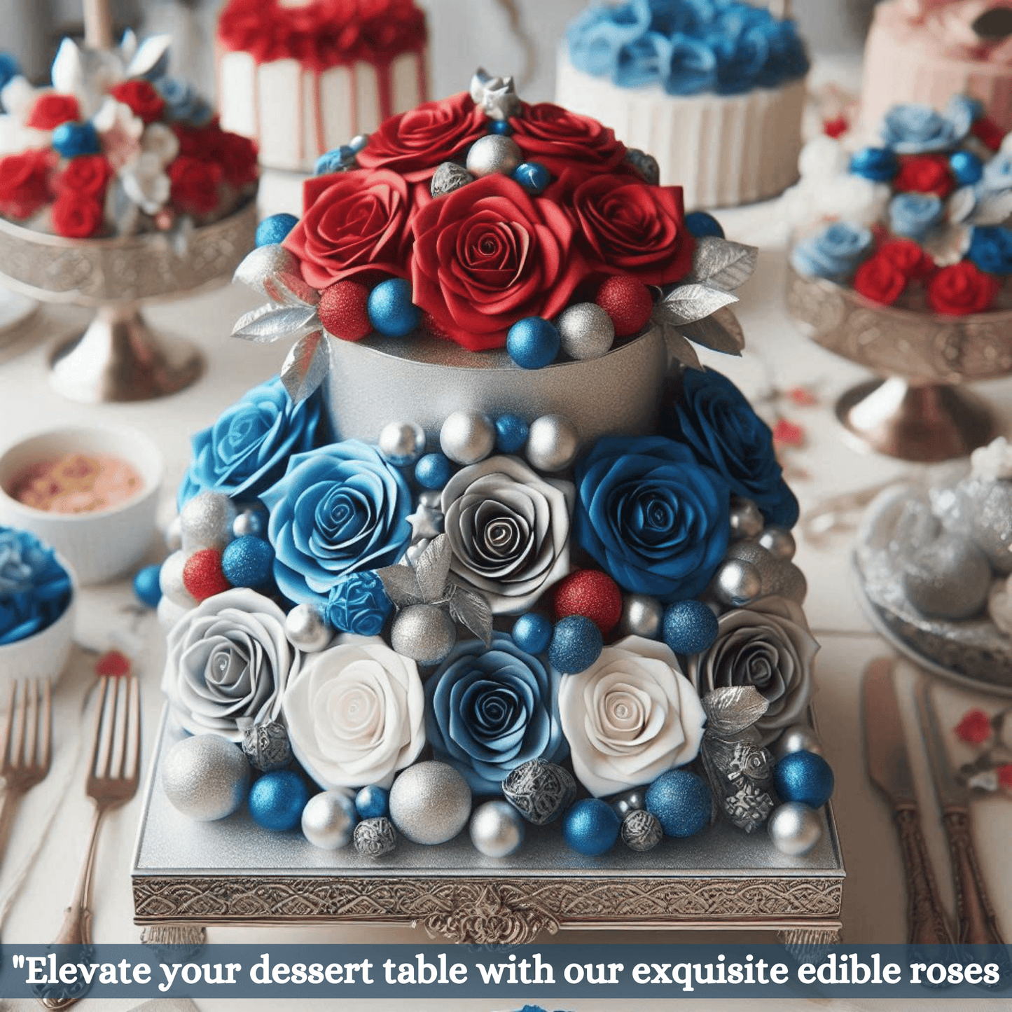 Edible Sugar Roses Cake Toppers For Cupcakes, Doughnut & Cake Decorations - Pack of 12 (J4-ROSES-01)