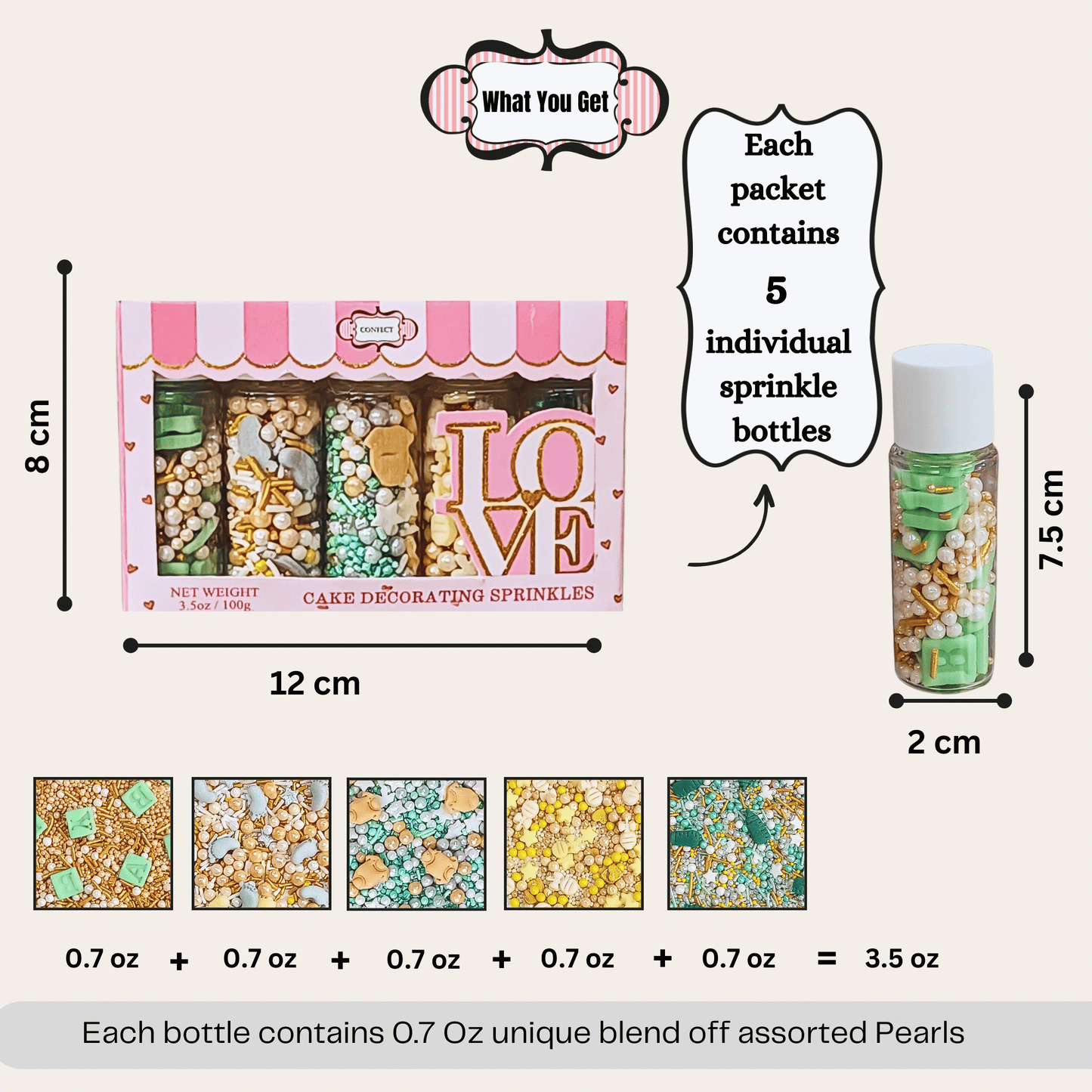 Confect Baby Shower Sprinkles | Mix Gold, Silver, Mint Green & Pearl Dragees Pack of 5 (BABY SHOWER -01)