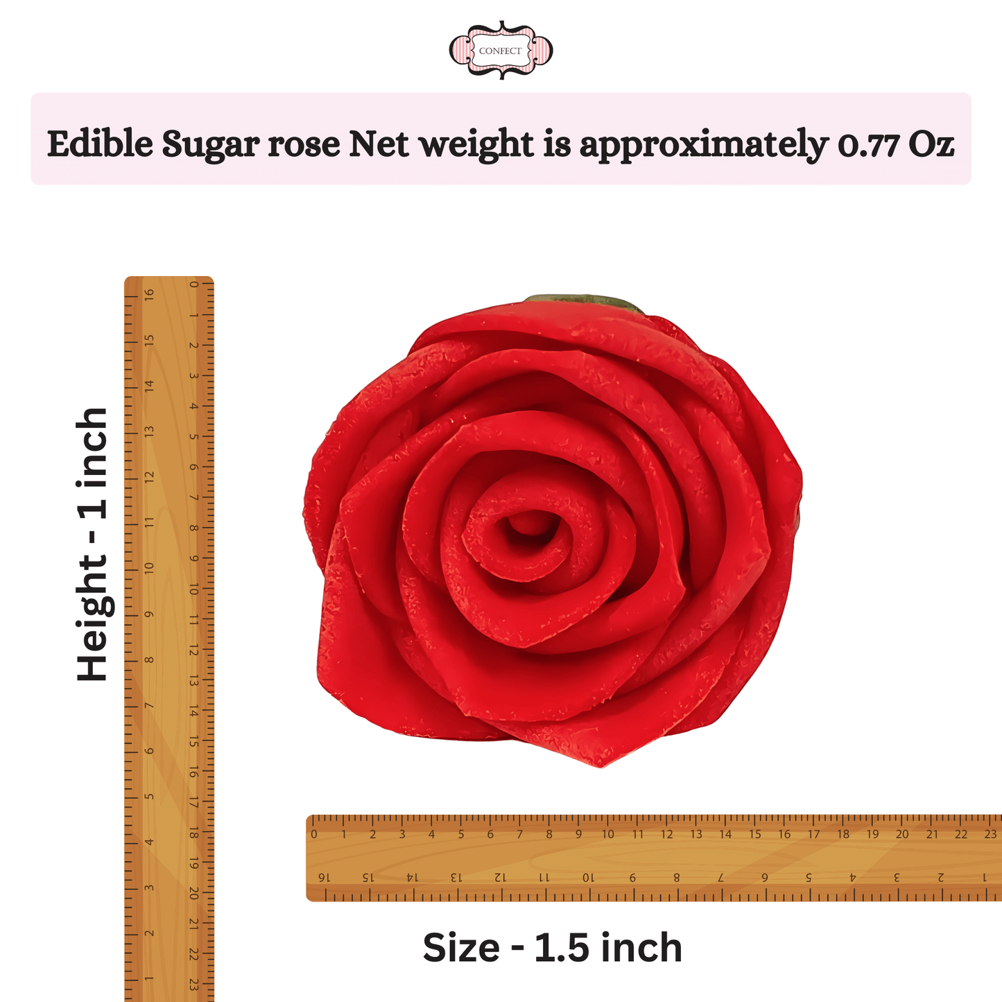 Edible Sugar Roses Cake Toppers For Cupcakes, Doughnut & Cake Decorations - Pack of 12 (J4-ROSES-04)