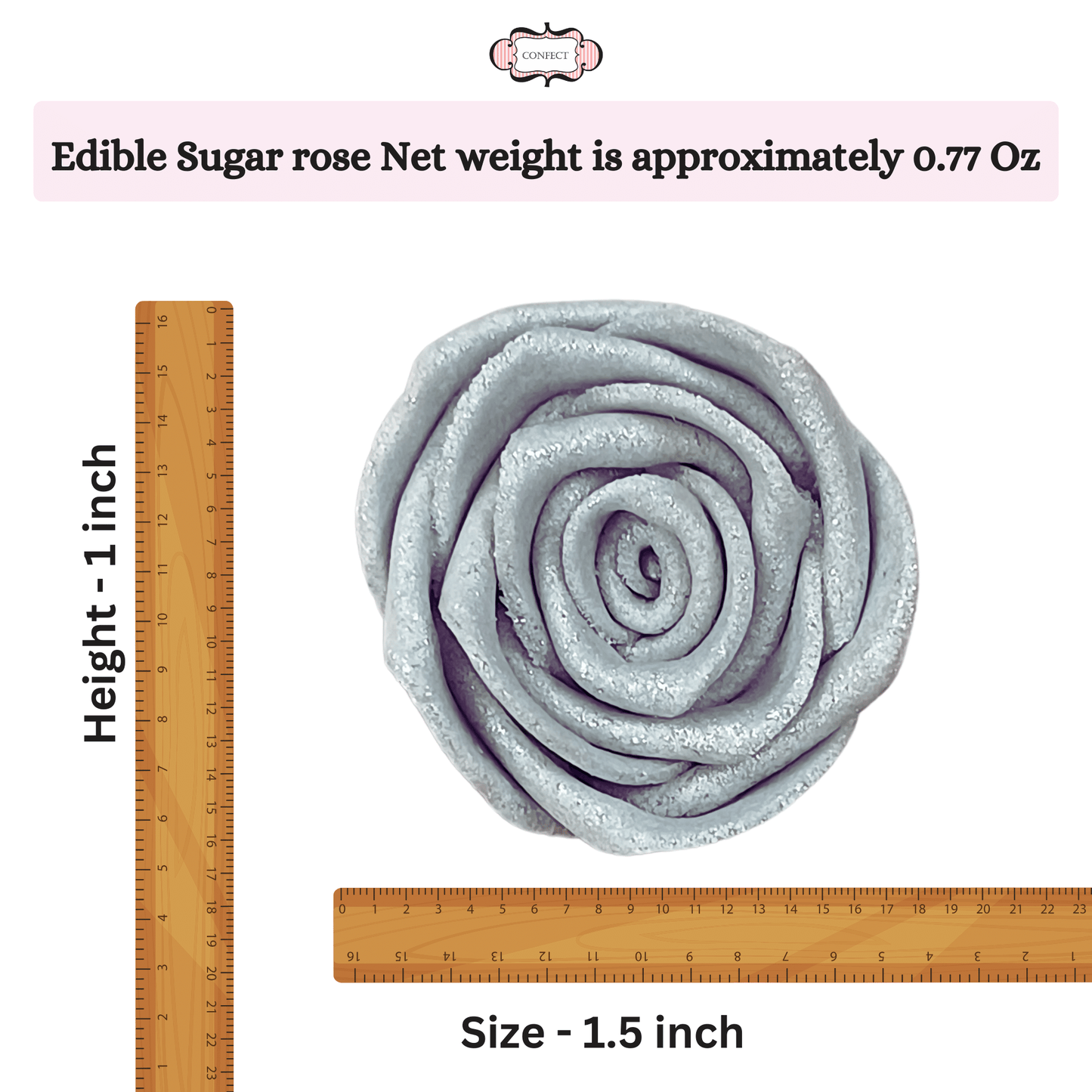 Confect Edible Rose Cake Toppers | Edible Toppers Roses for Cake Decorations- 12 Roses (Silver Roses)