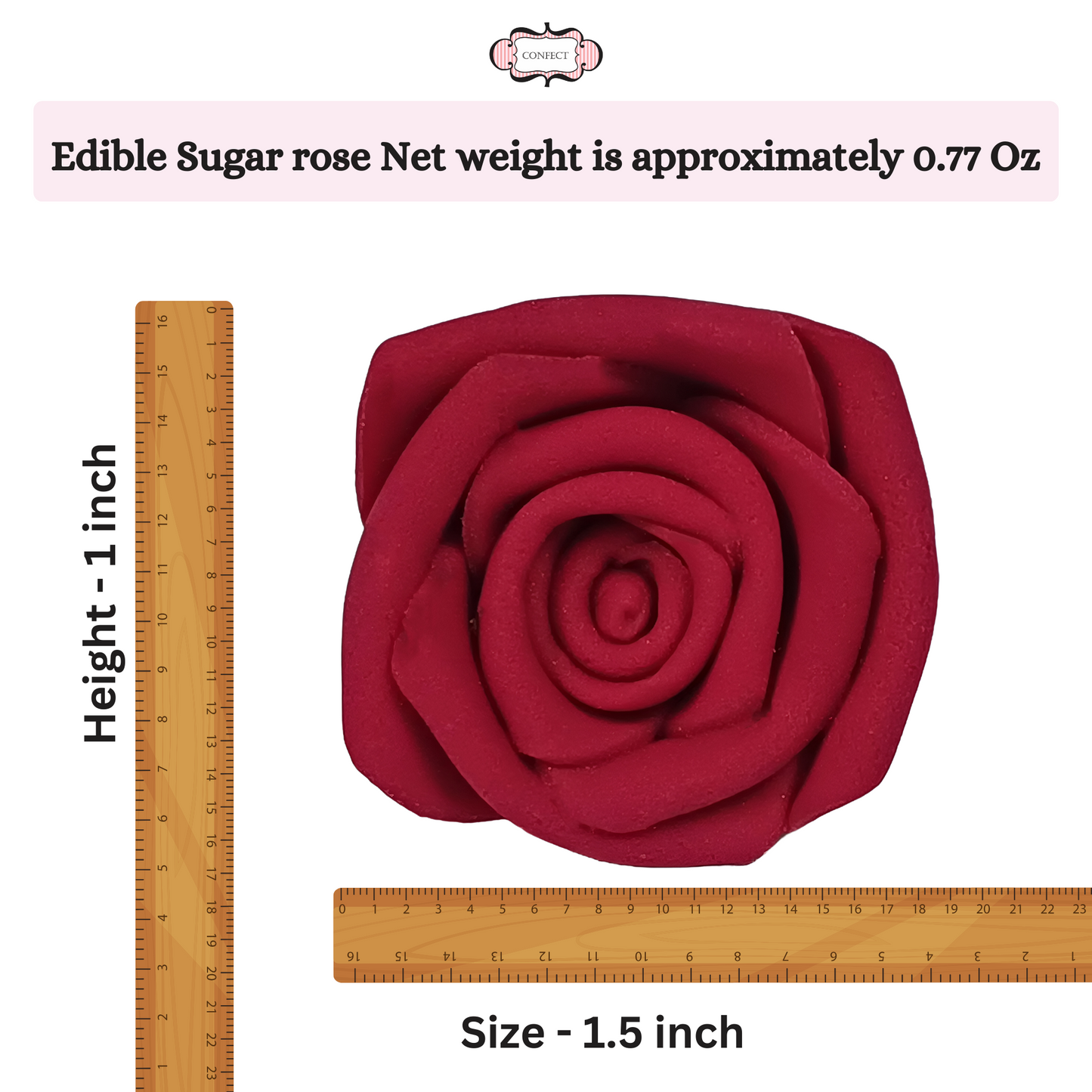 Confect Sugar Roses Topper | Sugar Roses for cake decorations | Edible Rich Deep Burgandy Rose - Pack of 12