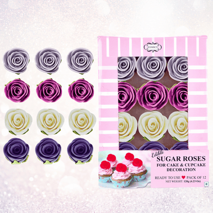 Confect Sugar Roses Topper | Sugar Roses for cake decorations | Cupcakes & Doughnut Edible Toppers | ombre -6 - Pack of 12