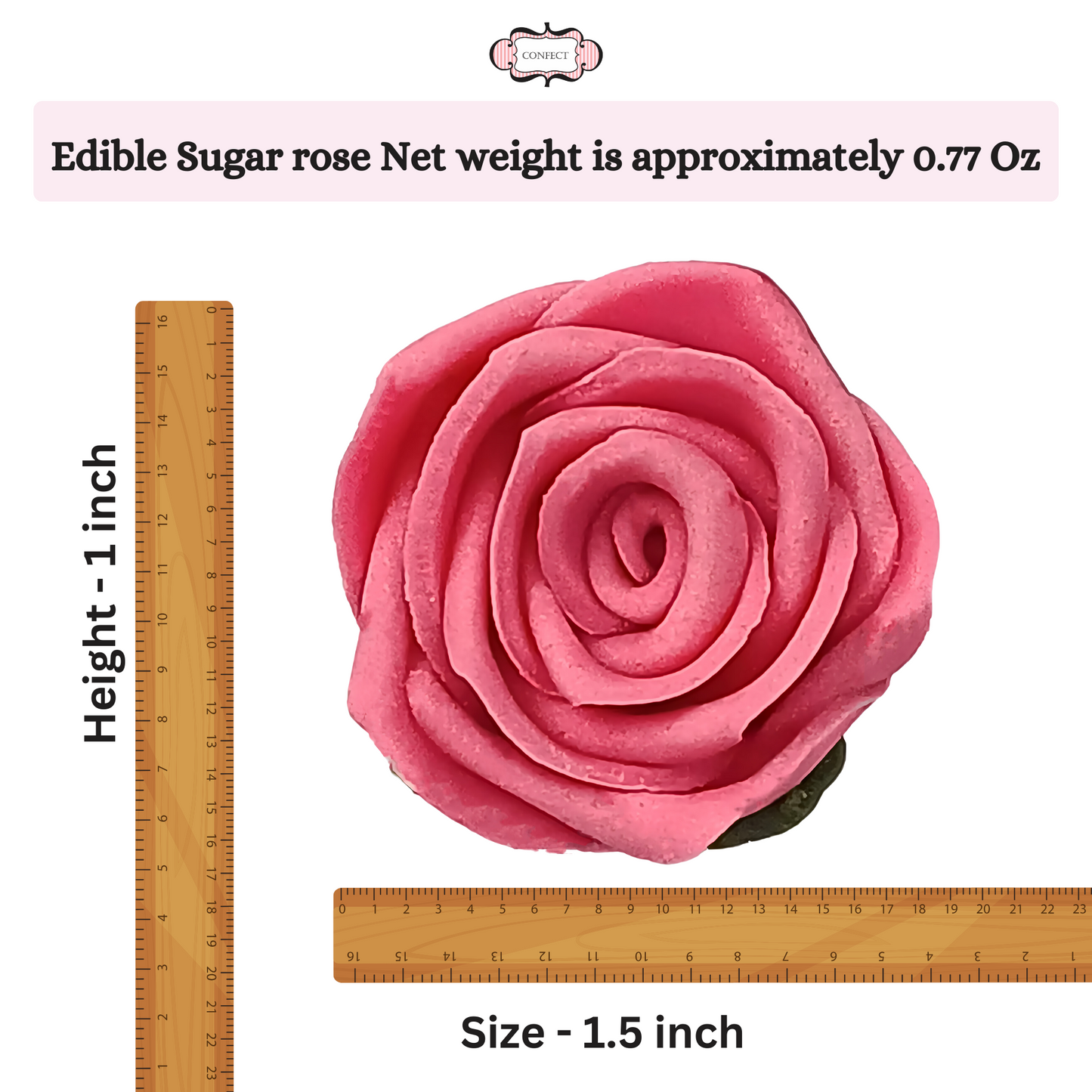 Confect Sugar Roses Topper | Sugar Roses for cake decorations | Edible Flamingo Rose Pink Roses - Pack of 12