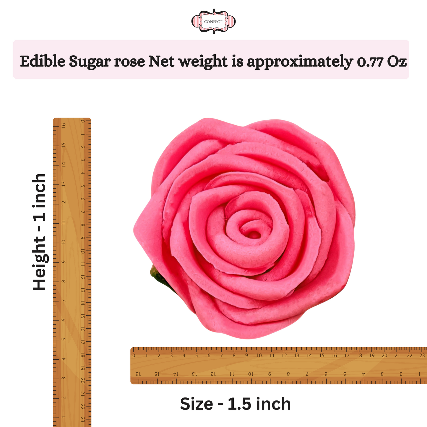 Confect Sugar Roses Topper | Sugar Roses for cake decorations | Edible French Rose Pink Roses - Pack of 12