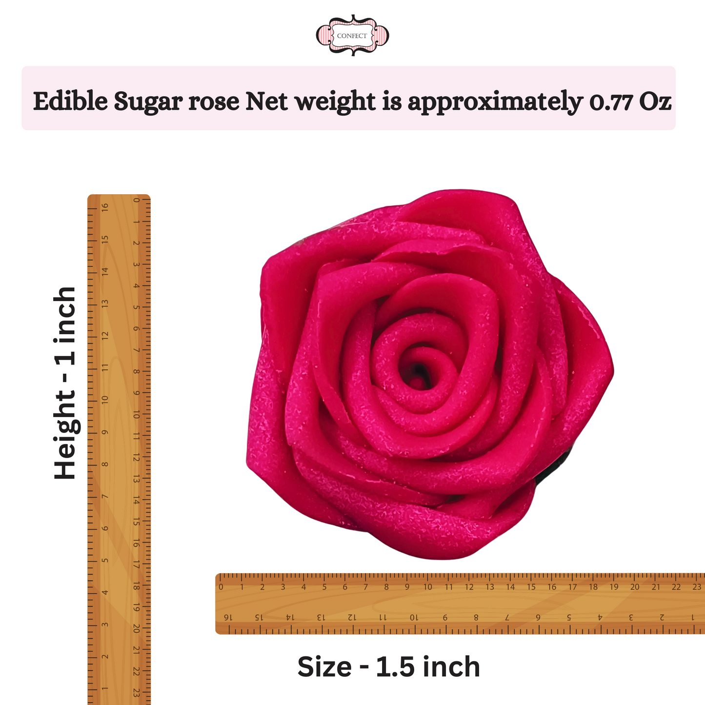 Confect Sugar Roses Topper | Sugar Roses for cake decorations | Edible Crimson Pink Roses - Pack of 12