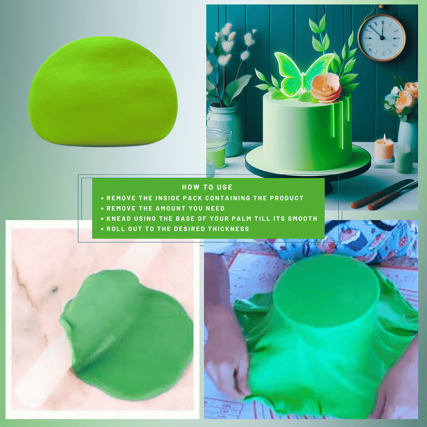 Confect Neon Green Sugar Paste | Edible Fondant Chefs Choice for Cake Decorating - 1 KG (Con-47 1kg)