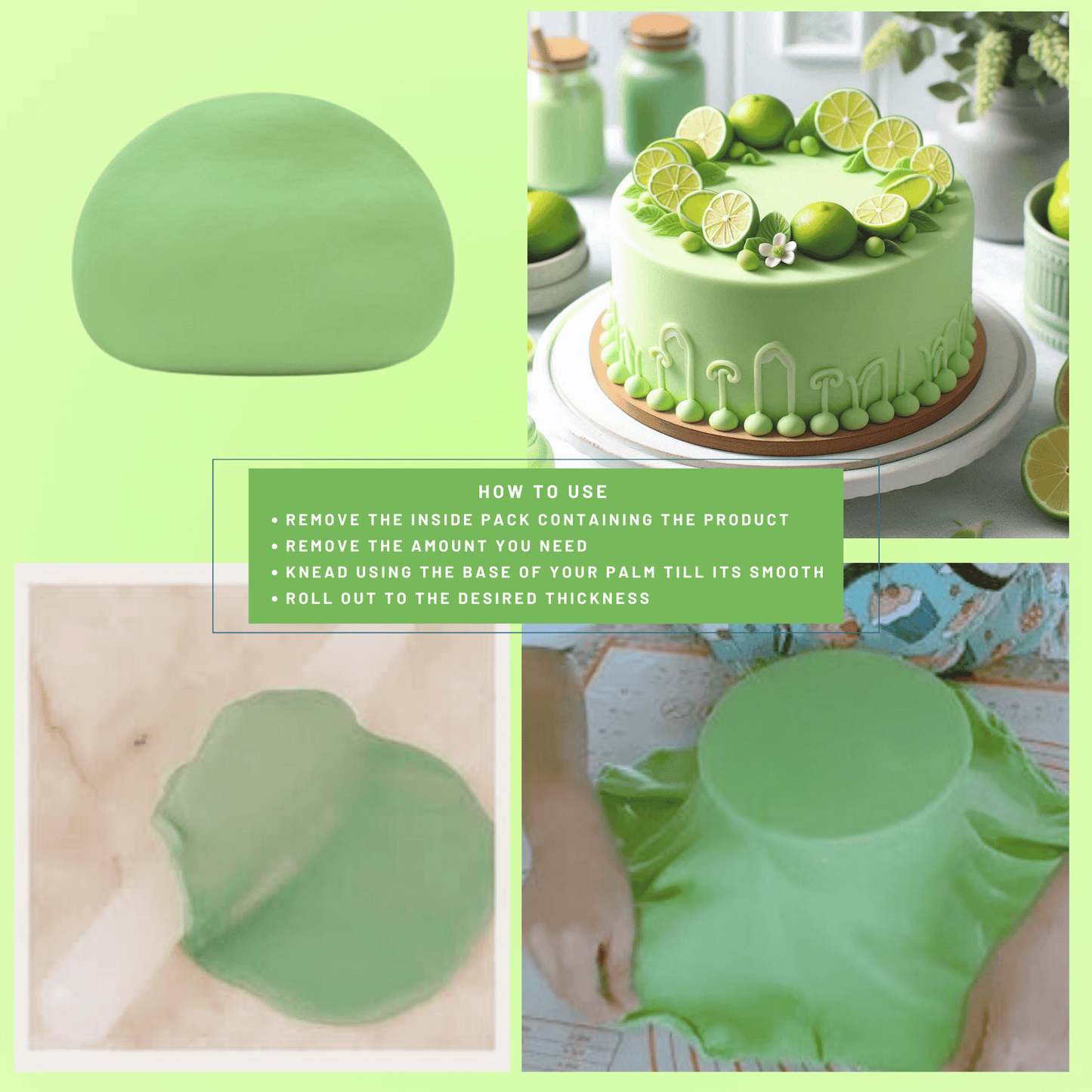 Confect Lime Green Sugar Paste | Edible Fondant Chefs Choice for Cake Decorating - 1 KG (Con-46 1kg)