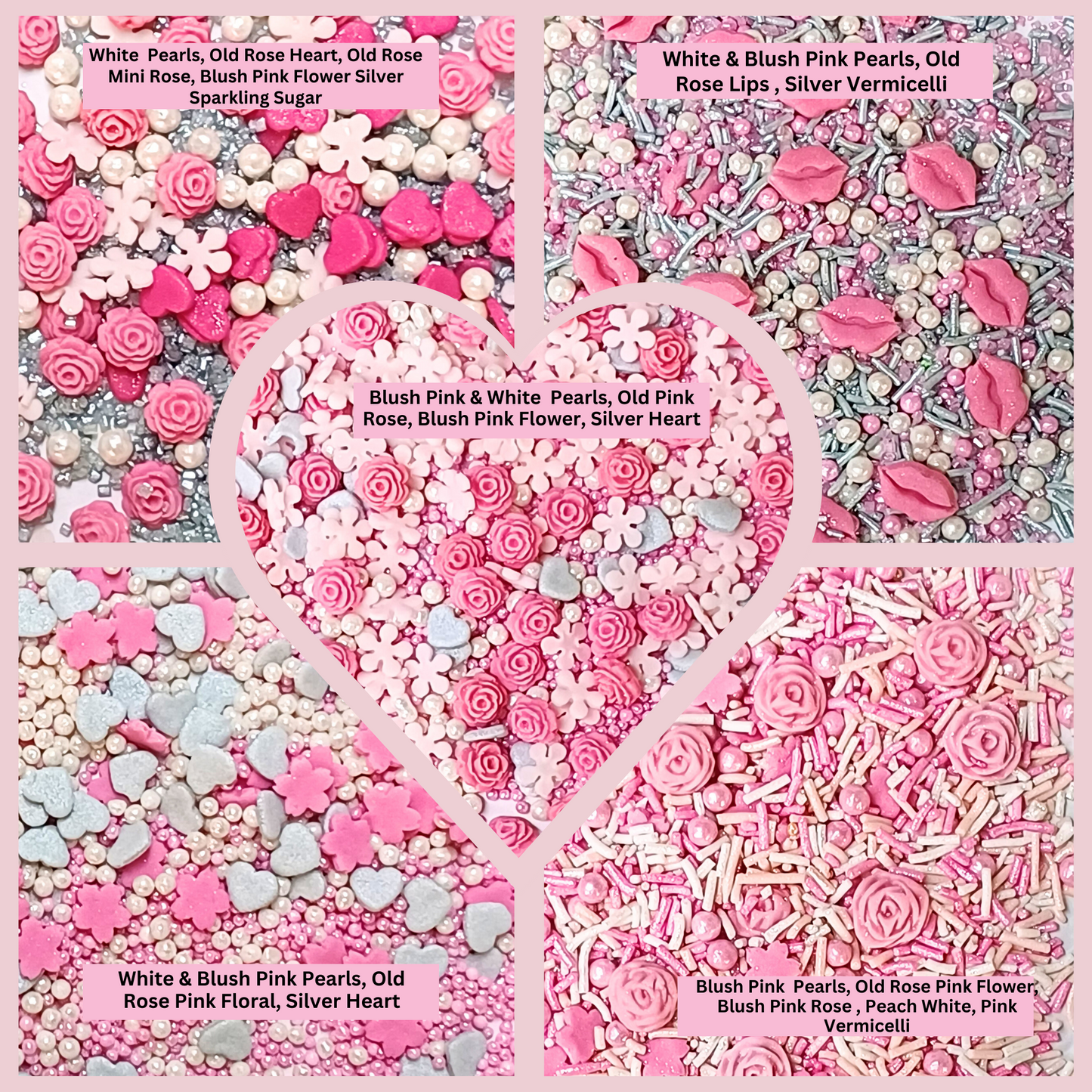 Confect Mother's Day Sprinkles | Silver Hearts & White Pearls , (MDAY-01) - 100Gms