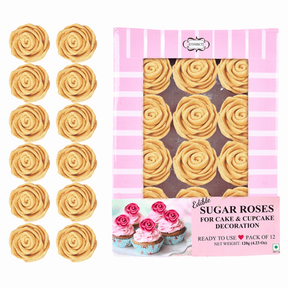 Confect Edible Rose Cake Toppers | Edible Toppers Roses for Cake Decorations- 12 Roses (Champagne Gold)