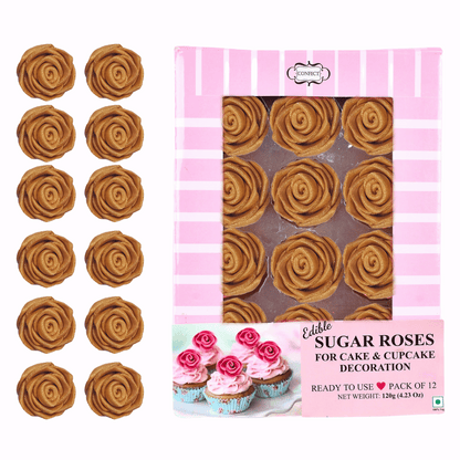 Confect Edible Rose Cake Toppers | Edible Toppers Roses for Cake Decorations- 12 Roses (Copper Roses)