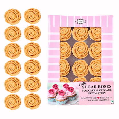 Confect Edible Rose Cake Toppers | Edible Toppers Roses for Cake Decorations- 12 Roses (Gold Roses)